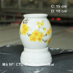 Đèn đốt tinh dầu bằng điện vẽ Hoa Mai| Dáng Bầu thon| Sứ Bảo Minh