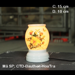 Đèn xông hương tinh dầu vẽ Hoa Trà|Dáng bầu thon| Xưởng SX Bảo Minh