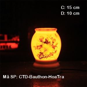 Đèn xông hương tinh dầu vẽ Hoa Trà|Dáng bầu thon| Xưởng SX Bảo Minh