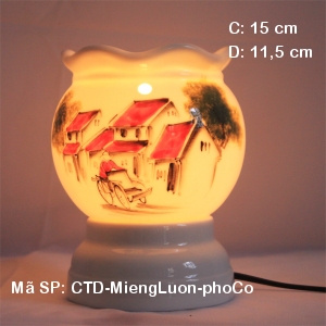 Đèn đốt tinh dầu bằng điện hoa văn Phố Cổ| Dáng Miệng Lượn|Sứ Bảo Minh