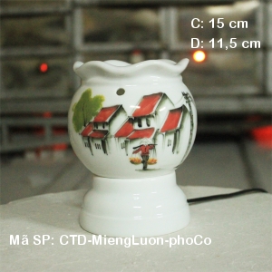 Đèn đốt tinh dầu bằng điện hoa văn Phố Cổ| Dáng Miệng Lượn|Sứ Bảo Minh