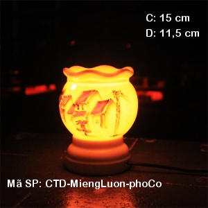 Đèn đốt tinh dầu bằng điện hoa văn Phố Cổ| Dáng Miệng Lượn|Sứ Bảo Minh