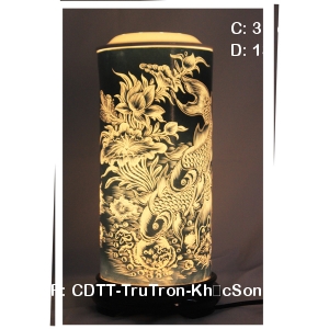 Đèn sứ trang trí hoa văn  khắc Song Ngư|Dáng Trụ Tròn|Sứ Bảo Minh