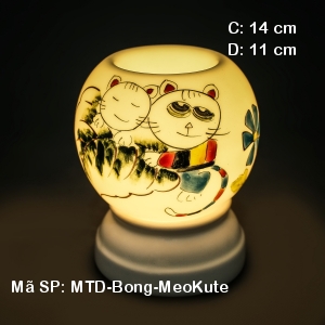 Đèn tinh dầu hoa văn Mèo Kute| Dáng Bóng|Sứ Bảo Minh