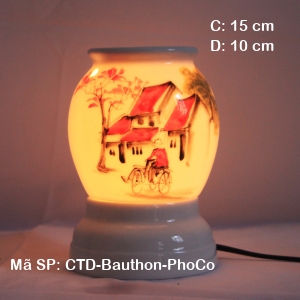 Đèn tinh dầu hoa văn Phố Cổ| Dáng bầu thon| Xưởng Sx đèn tinh dầu