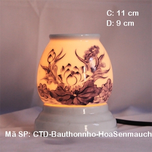 Đèn xông tinh dầu Bát Tràng Hoa Sen màu chàm|Dáng bầu thon nhỏ|Sứ BM