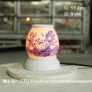 Đèn xông tinh dầu Bát Tràng Hoa Sen màu chàm|Dáng bầu thon nhỏ|Sứ BM