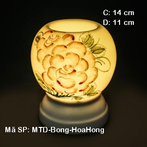 Đèn xông tinh dầu Bát Tràng vẽ Hoa Hồng| Dáng Bóng|Sứ Bảo Minh