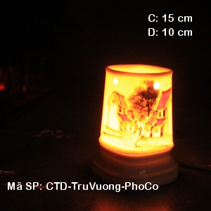 Đèn xông tinh dầu Hà Nội hoa văn Phố Cổ| Dáng Trụ Vuông|Sứ Bảo Minh