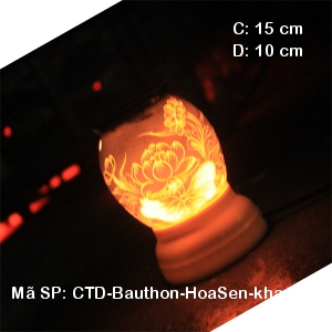 Đèn xông tinh dầu khắc Hoa Sen| Dáng bầu thon|Sứ Bảo Minh